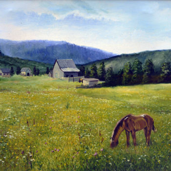 Painting titled "Carpathians" by Sergey Lutsenko, Original Artwork, Oil Mounted on Wood Stretcher frame
