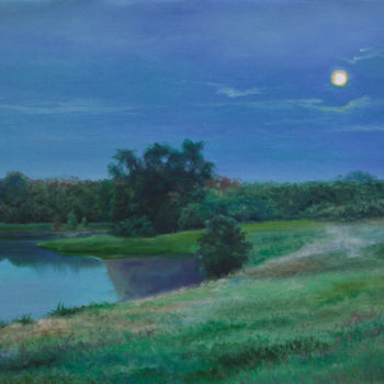 Painting titled "Sultry evening" by Sergey Lutsenko, Original Artwork, Oil Mounted on Wood Stretcher frame