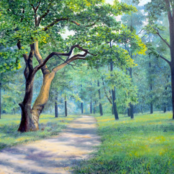 Pittura intitolato "In the park." da Sergey Lutsenko, Opera d'arte originale, Olio Montato su Telaio per barella in legno