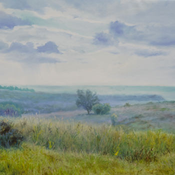 Schilderij getiteld "Fields" door Sergey Lutsenko, Origineel Kunstwerk, Olie Gemonteerd op Frame voor houten brancard