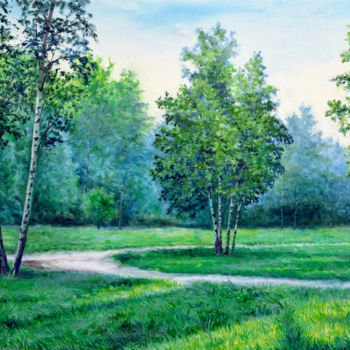 Картина под названием "In the park" - Sergey Lutsenko, Подлинное произведение искусства, Масло Установлен на Деревянная рама…