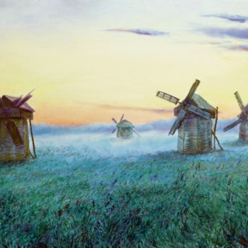Painting titled "The old mill. Pyroh…" by Sergey Lutsenko, Original Artwork, Oil Mounted on Wood Stretcher frame