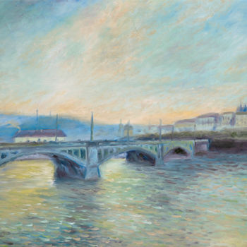 Painting titled "Jiraskuv bridge.Pra…" by Sergey Lutsenko, Original Artwork, Oil Mounted on Wood Stretcher frame