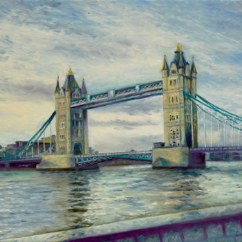 Painting titled "Tower bridge.London" by Sergey Lutsenko, Original Artwork, Oil Mounted on Wood Stretcher frame