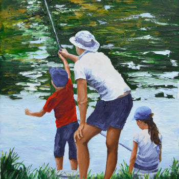 Painting titled "Fishing" by Sergey Lutsenko, Original Artwork, Oil