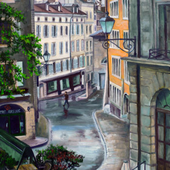 Painting titled "Streets Of Spain" by Sergey Lutsenko, Original Artwork, Oil Mounted on Wood Stretcher frame