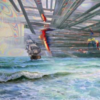 Painting titled "Destroying Barriers" by Sergey Lutsenko, Original Artwork, Oil Mounted on Wood Stretcher frame