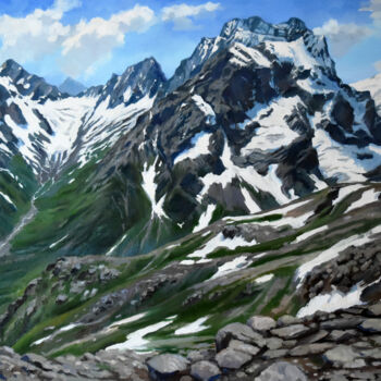 Pittura intitolato "Mountains landscape…" da Serghei Ghetiu, Opera d'arte originale, Olio