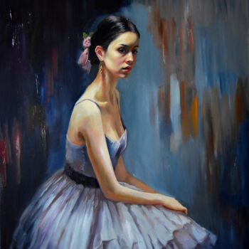 Painting titled "Ballerina, the dark…" by Serghei Ghetiu, Original Artwork, Oil Mounted on Wood Stretcher frame