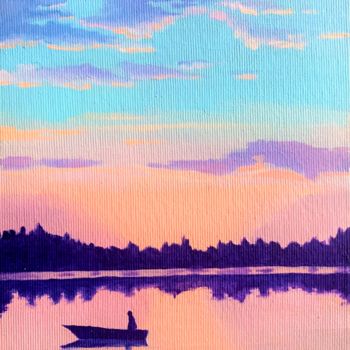 Peinture intitulée "Sunset on the lake" par Sergii Selega, Œuvre d'art originale, Huile