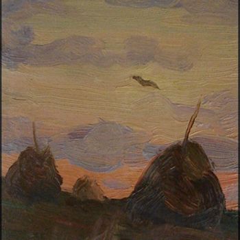 Pittura intitolato "Вечерние стожки." da Sergik, Opera d'arte originale, Olio