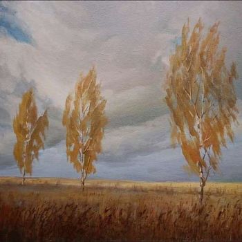 Malarstwo zatytułowany „Три березки.” autorstwa Sergik, Oryginalna praca, Olej