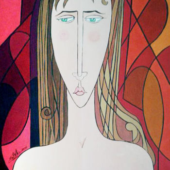 Pintura intitulada "Ritratto di ragazza" por Sergio Billeri, Obras de arte originais, Têmpera