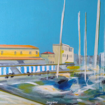 Painting titled "Il vecchio porto a…" by Sergio Carcereri, Original Artwork, Oil Mounted on Wood Stretcher frame