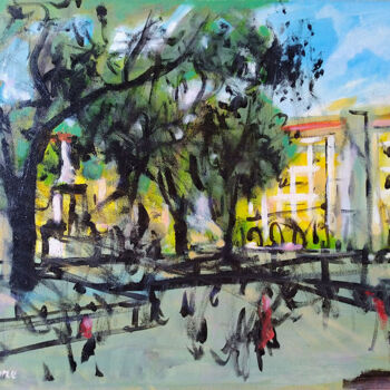 Painting titled "PIAZZA GARIBALDI A…" by Sergio Carcereri, Original Artwork, Oil Mounted on Wood Stretcher frame