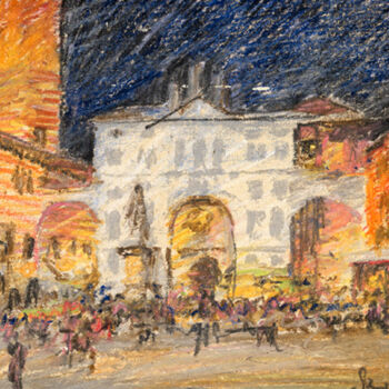 Peinture intitulée "Notturno di Piazza…" par Sergio Carcereri, Œuvre d'art originale, Huile