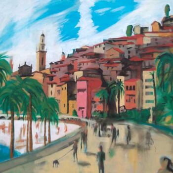 Painting titled "Menton (60 x 80 )" by Sergio Carcereri, Original Artwork, Oil Mounted on Wood Stretcher frame