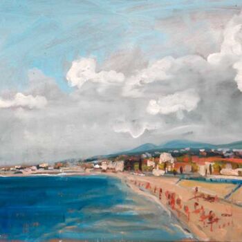 Painting titled "Nice - La baie des…" by Sergio Carcereri, Original Artwork, Oil Mounted on Cardboard