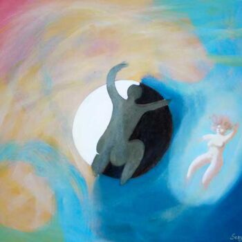 Pittura intitolato "Incontri spaziali" da Sergio Carcereri, Opera d'arte originale, Olio Montato su Telaio per barella in le…