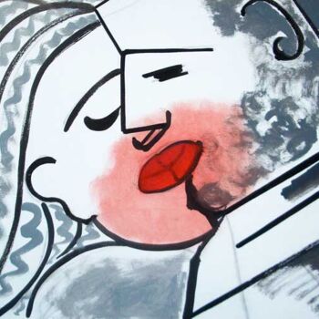 Painting titled "Kiss" by Sergio Carcereri, Original Artwork, Acrylic Mounted on Wood Stretcher frame