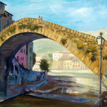 Painting titled "Il ponte di Dolceac…" by Sergio Carcereri, Original Artwork, Oil