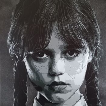Schilderij getiteld "Wednesday Addams" door Sérgio Clemente, Origineel Kunstwerk, Graffiti
