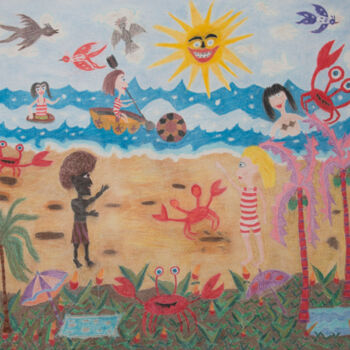 Schilderij getiteld "A praia" door Sergio Gio, Origineel Kunstwerk, Pastel