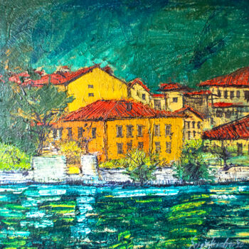 Pintura intitulada "city above the water" por Sergio Kovalov, Obras de arte originais, Óleo