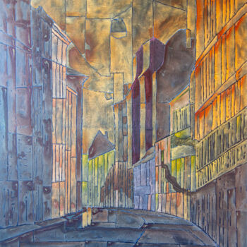 Malerei mit dem Titel "Geometric Lviv" von Sergio Kovalov, Original-Kunstwerk, Acryl