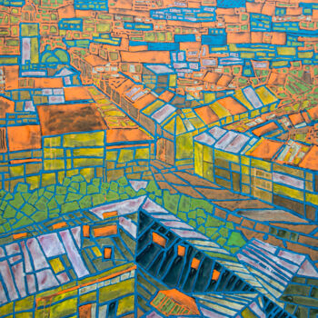 Painting titled "Geometric city" by Sergio Kovalov, Original Artwork, Acrylic