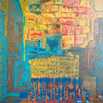 Pittura intitolato "Urban Grid, Kyiv" da Sergio Kovalov, Opera d'arte originale, Acrilico
