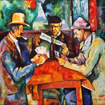 Pittura intitolato "Giocatori di carte…" da Sergio Lanna (Sir Joe), Opera d'arte originale, Olio Montato su Telaio per barel…