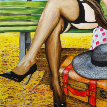 Картина под названием "La viaggiatrice" - Sergio Lanna (Sir Joe), Подлинное произведение искусства, Масло Установлен на Дере…