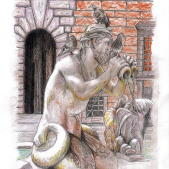 Painting titled "Fontana del Moro (P…" by Sergio Lanna (Sir Joe), Original Artwork, Conté