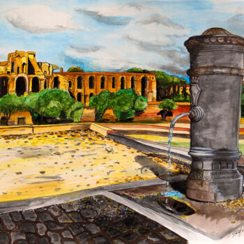 Malerei mit dem Titel "L'acqua di Roma" von Sergio Lanna (Sir Joe), Original-Kunstwerk, Aquarell