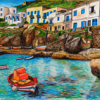 Peinture intitulée "Levanzo" par Sergio Lanna (Sir Joe), Œuvre d'art originale, Aquarelle