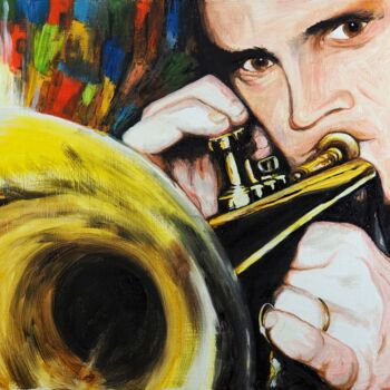 Peinture intitulée "Chet's trumpet" par Sergio Lanna (Sir Joe), Œuvre d'art originale, Huile