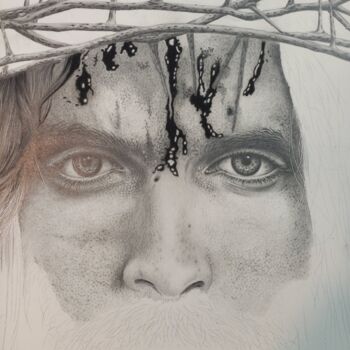 Tekening getiteld "Jesus crucificado II" door Sergio Macedo Cardoso, Origineel Kunstwerk, Potlood