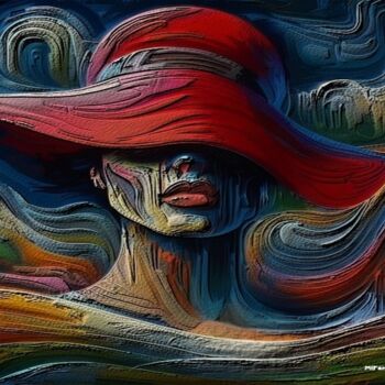 Digitale Kunst getiteld "A mulher do chapéu…" door Sérgio Miranda, Origineel Kunstwerk, AI gegenereerde afbeelding
