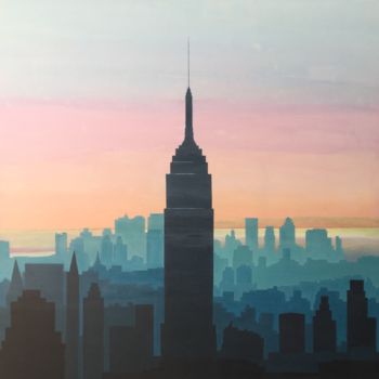 Schilderij getiteld "New York City" door Sergio Repossini, Origineel Kunstwerk, Acryl Gemonteerd op Frame voor houten branca…
