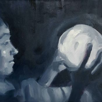 Malarstwo zatytułowany „Holding a moon” autorstwa Sergiu Moise, Oryginalna praca, Olej Zamontowany na Drewniana rama noszy