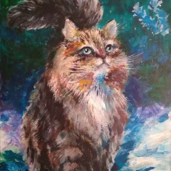 Painting titled "Tableau "Chat dans…" by Sergiy Tsymbalov, Original Artwork, Acrylic