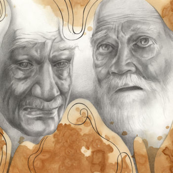 Рисунок под названием "Old Man Emoticons" - Serg Louki, Подлинное произведение искусства, Карандаш