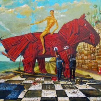 Ζωγραφική με τίτλο "Bathing the red Tro…" από Serg  Roy, Αυθεντικά έργα τέχνης, Λάδι