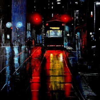Schilderij getiteld "Night in the city 01" door Serg  Roy, Origineel Kunstwerk, Olie
