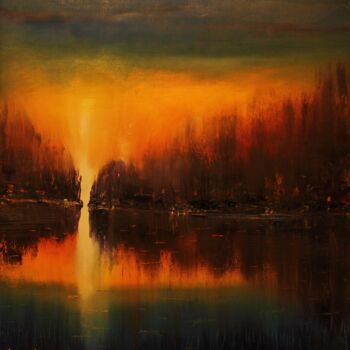 Painting titled "November Pond" by Serguei Borodouline, Original Artwork, Oil