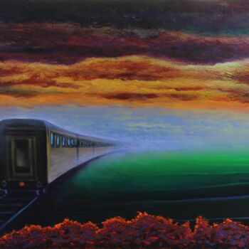 Painting titled "One Way Train" by Serguei Borodouline, Original Artwork, Acrylic