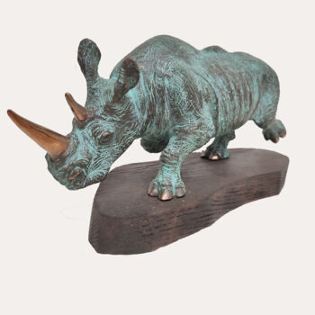 Скульптура под названием "Rhino(b)" - Serhii Brylov, Подлинное произведение искусства, Бронза