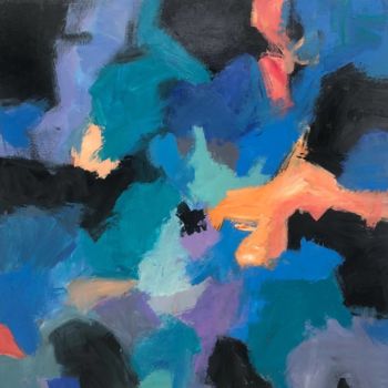 「Abstract Blue Paint…」というタイトルの絵画 Serhii Sakharovによって, オリジナルのアートワーク, オイル ウッドストレッチャーフレームにマウント