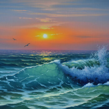 Pintura intitulada "oil paintig Sunrise…" por Serhii Stoev, Obras de arte originais, Óleo